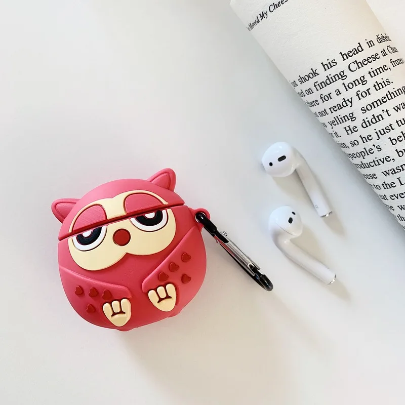 3D мультфильм милый сова наушники силиконовый чехол для Apple AirPods 1 2 Bluetooth гарнитура зарядная коробка защитный чехол с крюком