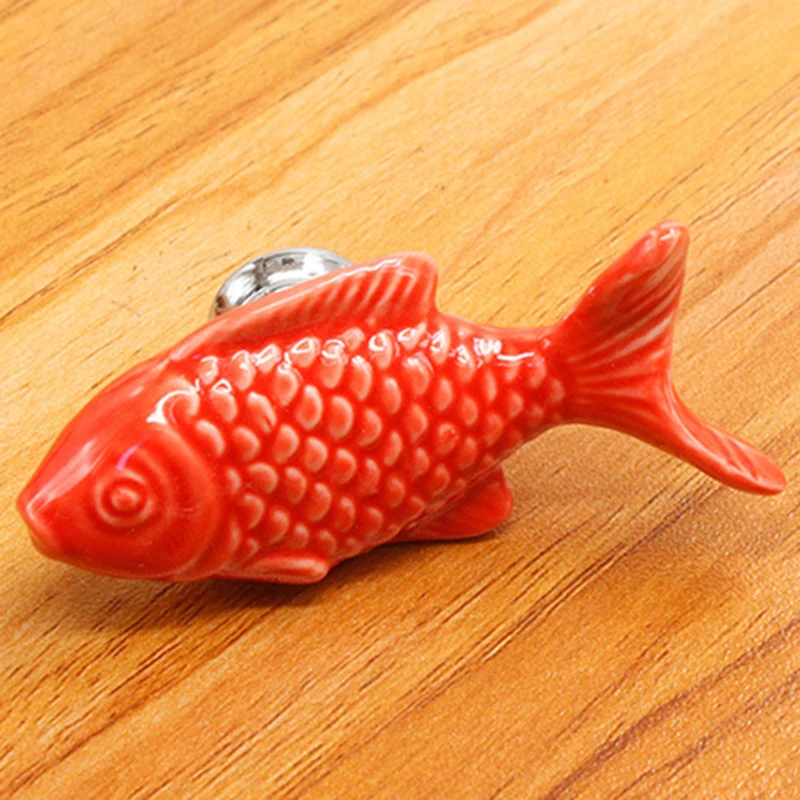 Cute Fish Ceramic Door Pull Handles Kitchen Cabinet Drawer