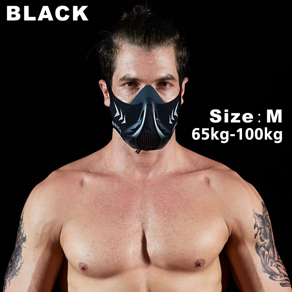 Black M FDBRO Спортивная маска черная высокая высота упражнения кондиционирование мышц Фитнес атлетика маска тренировки бег сопротивление маска для кардиотренировок - Цвет: Black M