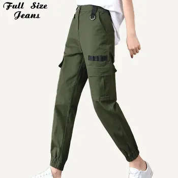 

Spring Streetwear Boyfriend Tactical Army Green Cargo Denim Pants 5XL Women Harajuku Bf Loose Big Pocket Harem Jeans Mom Female