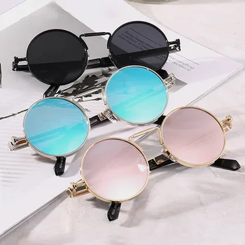 

ZYOMY Vintage Steampunk Glasses Round Gothic Sunglasses For Men Coating Mirrored Punk Driving Mirrors Sunglasses Female