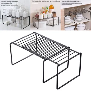 

Retractable Kitchen Storage Shelf Iron Cabinet Organizer Bathroom Storage Rack Kitchen Pantry Stackable Countertop Sink Racks