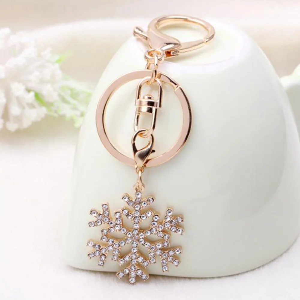 Fashion Keychain &amp Keyring Christmas Snowflake Golden Clear Rhinestone Jewelry Accessories 10.7cm(4 2/8&quot) x 3cm(1 1/8&quot) 1 Piece |