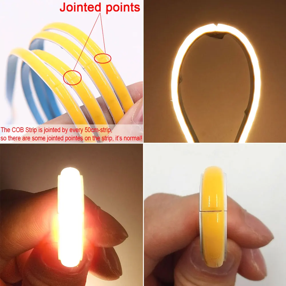 초박형 좁은 COB 스트립 LED 조명 바, 12V 24V RA90 5mm 너비 FOB 스트링 따뜻한 내추럴 콜드 화이트 장식 조명