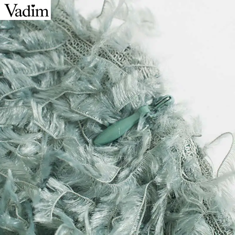 Vadim, Женская стильная мини-юбка с перьями, с кисточками, на молнии сзади, эластичная облегающая женская однотонная Повседневная шикарная юбка, mujer BA867