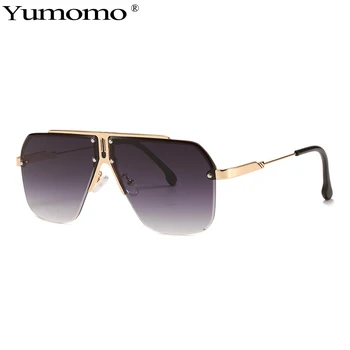 

2020 Oversized Rimless Square Sunglasses For Women Luxury Brand One Piece Sun Glasses Men Retro Alloy Leg Eyewear UV400