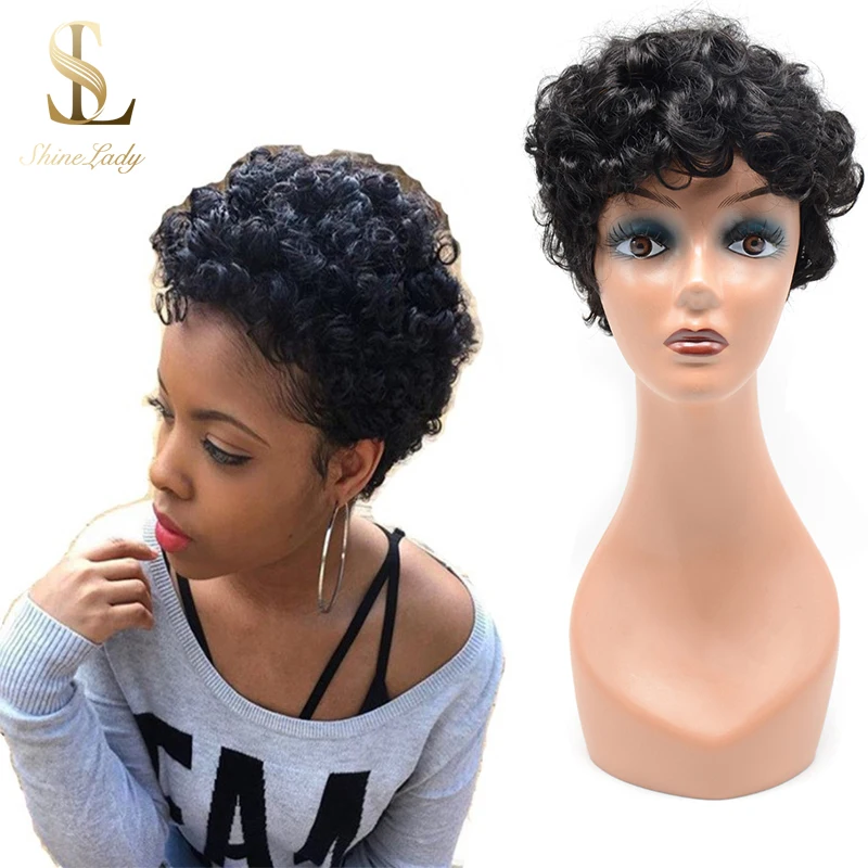 Shinelady Brazilian Hair Spiral Curly Wig 1b# Irregular Wigs Glueless Short Human For Black Women | Шиньоны и парики