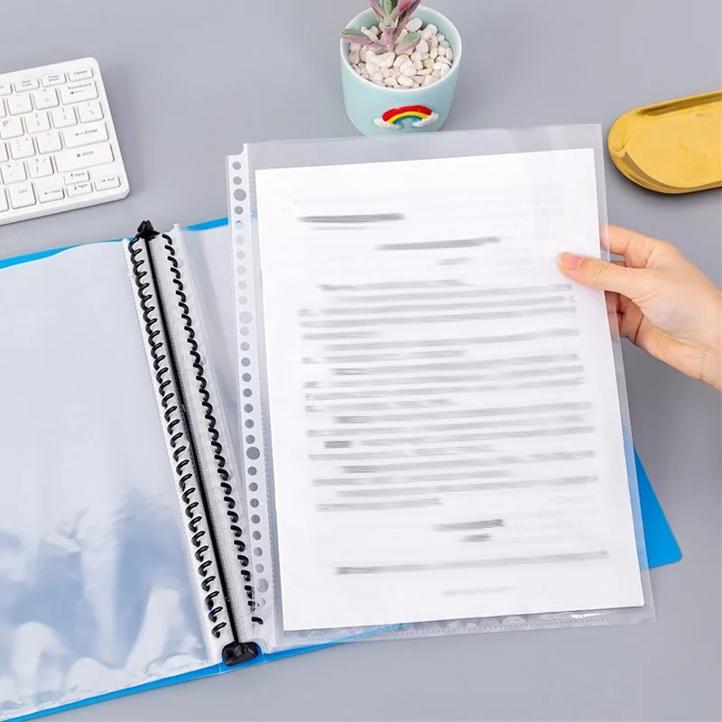 50 개/갑 A5 A4 바인더 인덱스 페이지 20/30 홀 프로텍터 투명 PVC 가방 휴대용 파일 폴더 문서 용 투명 파일 가방