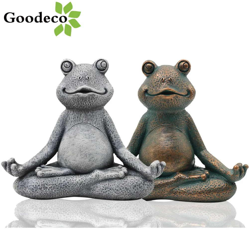 Frog Yoga Statue Meditating Figurines Zen Sculpture Ornament Garden Decor 
