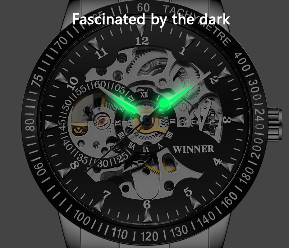 Новинка, часы WINNER Relojes, Топ бренд, мужские, классические, нержавеющая сталь, самовзводные, скелет, механические часы, модные, крест, наручные часы