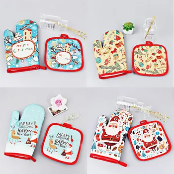 

2pcs/set Christmas Baking Anti-Hot Gloves Pad Oven Dining BBQ Kitchen Mat New Year 2019 Navidad Xmas Party Decoration Supplies