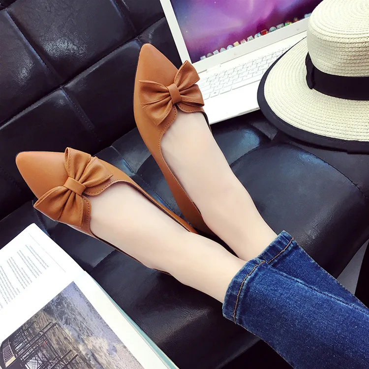 

2017 Spring New Style Korean-style Shallow Mouth Pointed Shoes Women Flat Side Scoop Bootie Bow WOMEN'S Shoes Low Top STUDENT'S