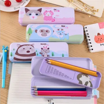 

1PcsCute Cartoon Double-layer Stationery Box Tin Box Primary School Children Metal Pencil Box Storage Box School Office Supplies