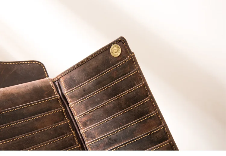 Handmade Cowhide Long Wallets Retro Made Old Multi-card Bag Men's Handbag Genuine Leather Large Capacity Zipper Purse Clutch Bag