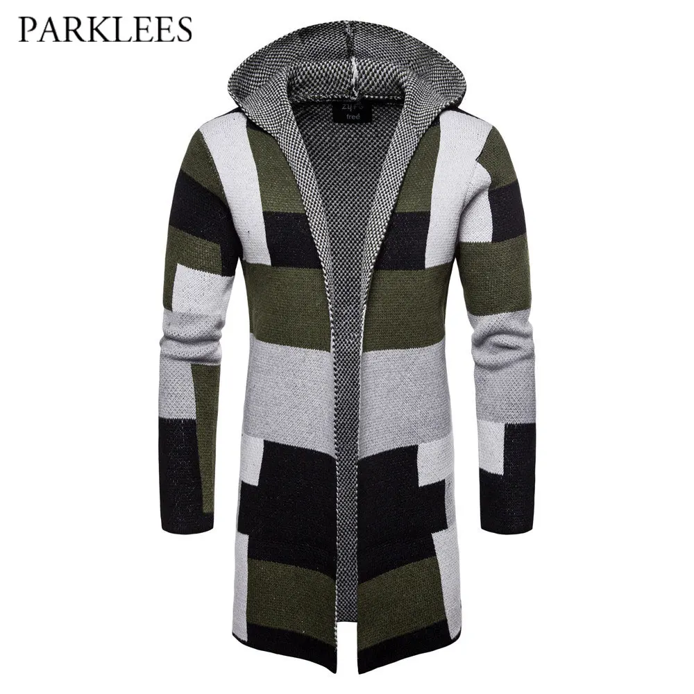 Long Hooded Cardigan Sweater Men 2020 Autumn Winter Mens Patchwork Knitted Sweaters Coat Casual Slim Trench Pull Homme Outwear Long Hooded Cardigan Sweater Men 2020 Autumn Winter Mens Patchwork Knitted Sweaters Coat Casual Slim Trench Pull Homme Outwear