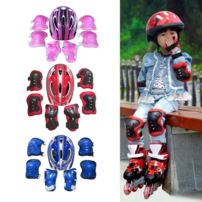 Boys & Girls Kids Skate Cycling Bike Safety Helmet Knee Elbow Pad Set UK 