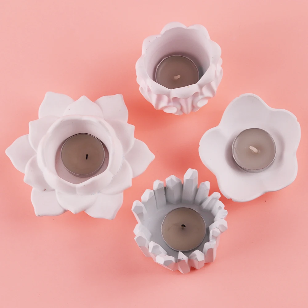 3D Lotus Candlestick Silicone Mold for DIY Planter Storage Box Craft Making Concrete Resin Plaster Mould Candle Holder Mold Tool