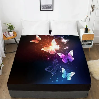 

3D Bed Sheet with Elastic Fitted Sheet Double Mattress Cover 135/150/180/200/160x200 Luxury Butterfly Bedding for Wedding