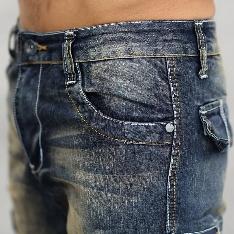Mcikkny Retro Men's Cargo Denim Shorts Jeans Slim Fit Straight Multi-pockets Military Designer Jeans Shorts For Male Size 29-40 (7)