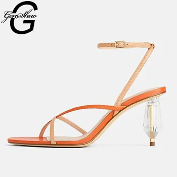 

GENSHUO Ankle Strap High Heels Gladiator Shoes For Women Strange Heeled Women's Shoes Plus Size 34-41 Ladies Party Shoes Sandals