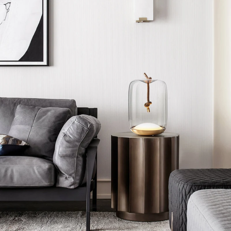 Скандинавские креативные дымовые серые стеклянные лампы для гостиной, Светодиодный настольный светильник, пеньковое украшение, железная спальня, освещение для Кабинета