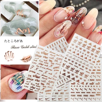 

Newest Nail Art DIY Stickers Decoration Sport Logo Rose Gold Nail Sticker Self-adhesive DIY Charm Tips Back Glue Sticker Brand