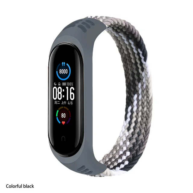 Nylon Braided Solo Loop for Xiaomi Mi band 5 6 Strap Bracelet belt Mi band 3 Miband 4 Wristband for xiaomi Mi band 7 5 watchband Rainbow black 16