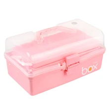 Популярный трехуровневый медицинский ящик для аптечки, пластиковый складной медицинский сундук-органайзер для косметики, канцелярские ящики для хранения, розовый-S