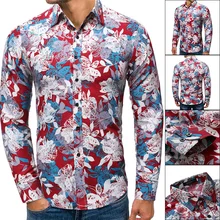 Осенняя мужская одежда с принтом, мужская рубашка с длинным рукавом и цветочным принтом, свободная рубашка, размер Cs77