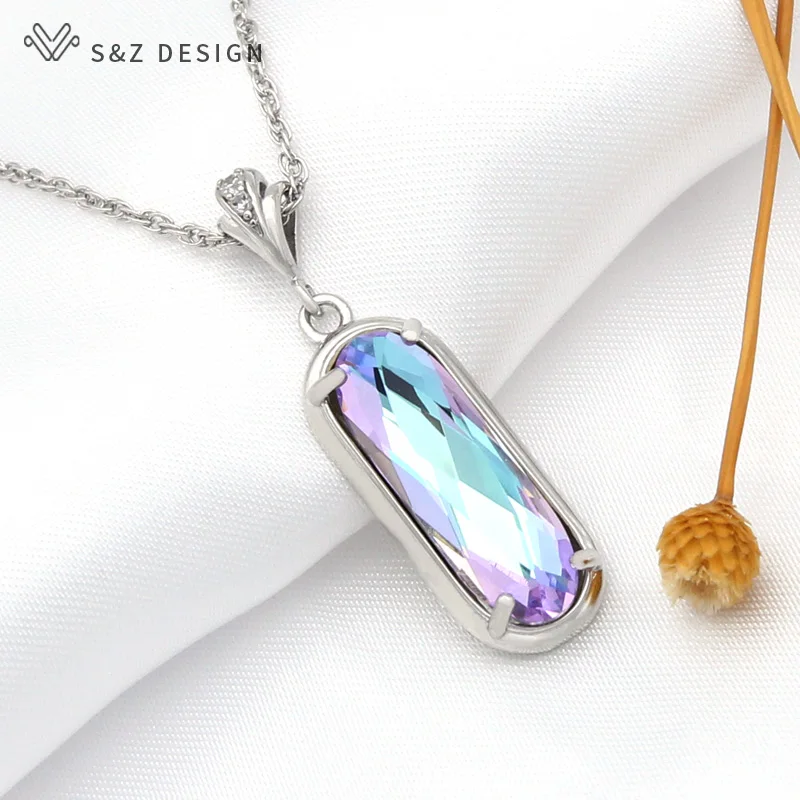 S&Z DESIGN New Oval Egg Shape Crystal Pendant 585 Rose Gold Color Cubic Zirconia Necklace For Women Elegant Wedding Jewelry