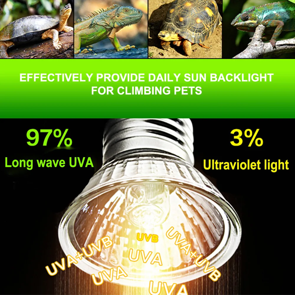 Lámpara de calor para reptiles, luz UV de espectro completo de 25/50w con Control de temperatura para tortugas, mascotas y anfibios