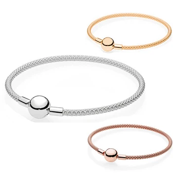 

NEW 100% 925 Sterling Silver Classic Basic Mesh Bracelet Weave Bracelet Gold Color Rose Gold DIY Beads Accessories Factory