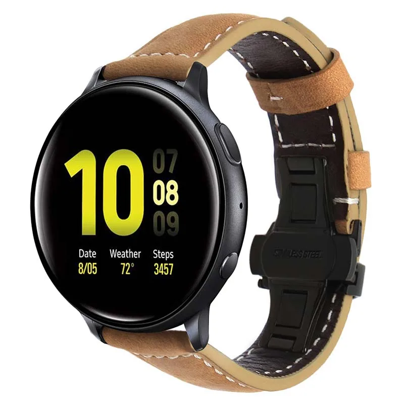 Итальянский ремешок для часов из натуральной кожи для samsung Galaxy Watch Active/Active 2 40 мм 44 мм быстросъемный ремешок с застежкой-бабочкой - Цвет ремешка: Light Brown B