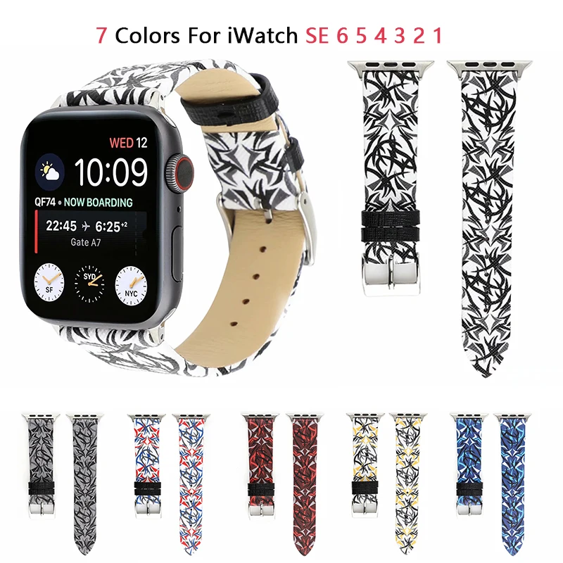 Graffiti Leather Bracelet for Apple Watch Band 6 SE 5 4 40/44mm Belt Wristband Strap iWatch Bands Series 3 38/42mm Watchband | Наручные