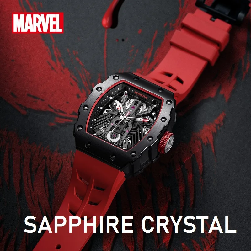 Disney Avengers Heros Marvel Venom szkielet własny wiatr zegarek automatyczny z włókna węglowego Hollow Dial szafirowy kryształ Reloj Hombr