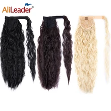 

Alileader 22Inch Curly Wavy Ponytail Synthetic Hairpiece Hook&Loop Wrap On Clip Fack Hair Extension Ombre Blonde Corn Ponytail