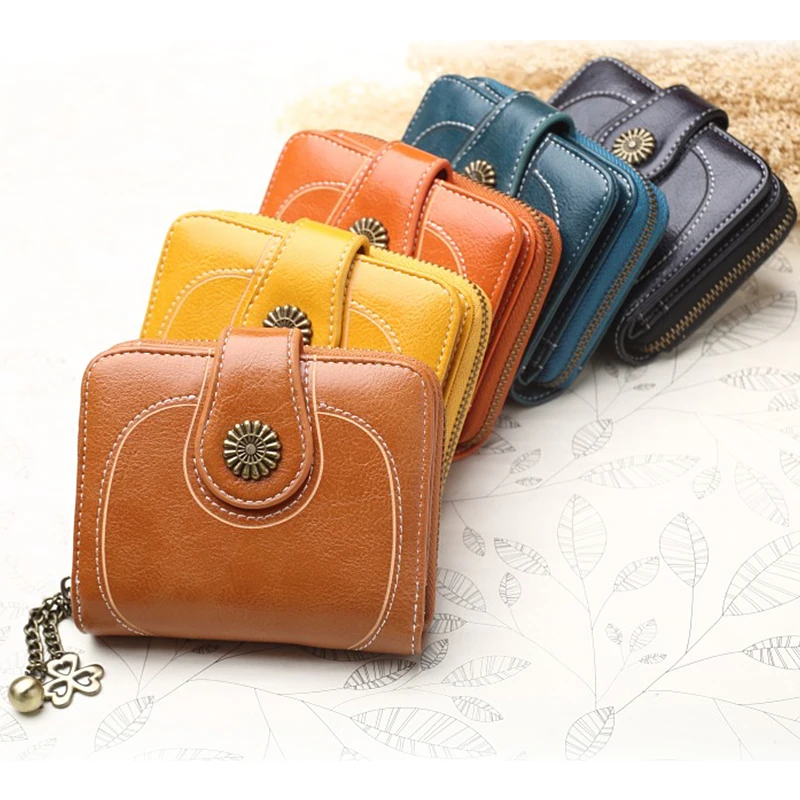 Cartera de piel con cera de aceite para mujer, Cartera de piel con cera de aceite, Cremallera larga retro, bolso para teléfono móvil de cuero aceitado titular de la tarjeta de embrague, nueva versión coreana de 2021