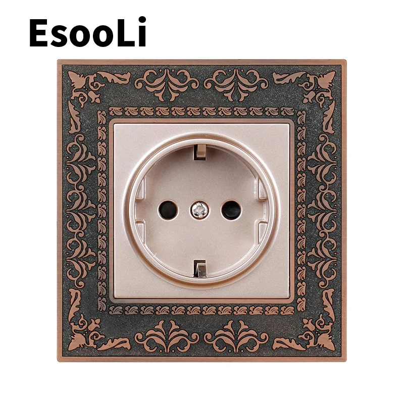EsooLi Red 16A EU Standard Gold Power Socket 4D Embossing Retro Zinc Alloy Panel Wall AC 110~250V | Обустройство дома
