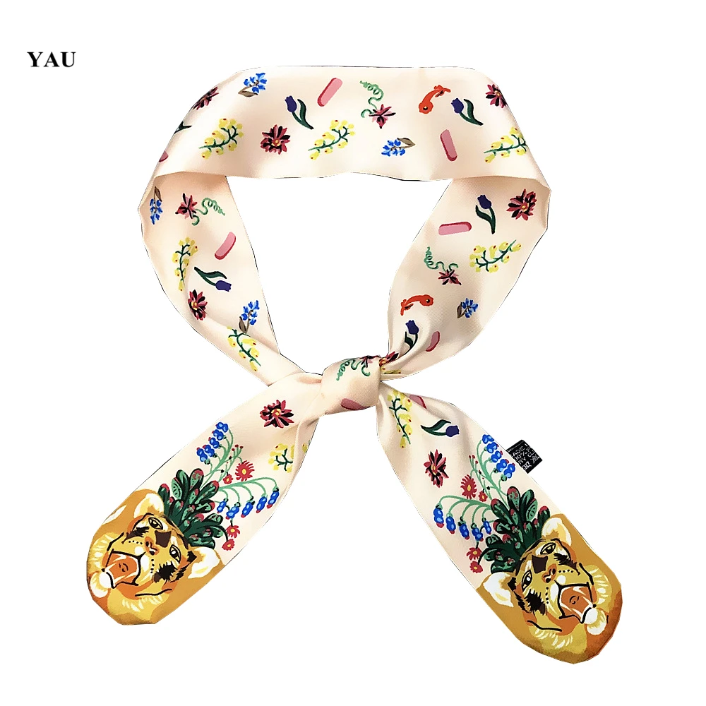 

95cm*5cm Small Silk Scarf Women 2020 Animal Cartoon Print Floral Bag Ribbons Brand Fashion Head Scarf Small Long Skinny Scarves