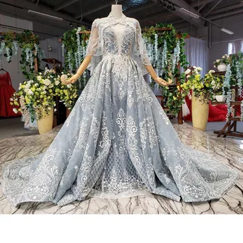 

BGW 2020 Gray Blue Evening Dress Detachable Train Dress Sleeveless Evening Gown Formal Dress Mantle Kleider Damen Abendkleid