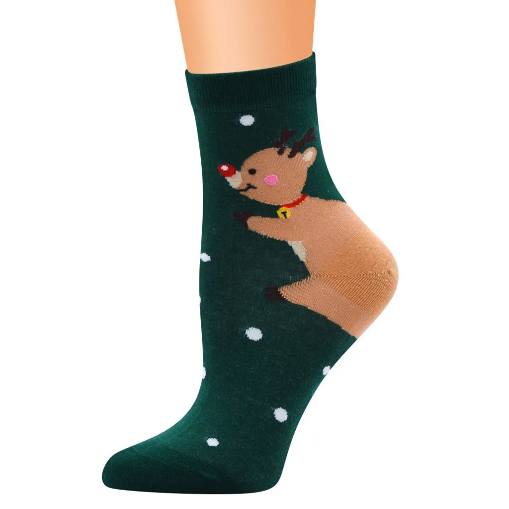 Рождественские носки, женский из смеси хлопка, милый мультяшный принт, Забавный снеговик, Санта Клаус, лось, счастливые носки, Sokken Dames,, OY50
