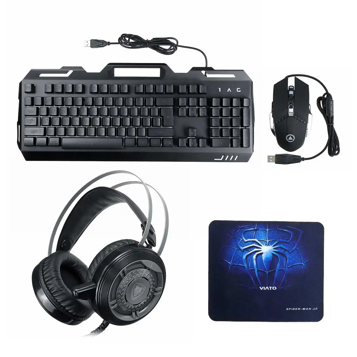 3PCS Set 4 в 1 3200 dpi клавиатура мышь Гарнитура держатель телефона подсветка механическая клавиатура набор USB кабель настольный компьютер ноутбук - Цвет: 3PCS Set