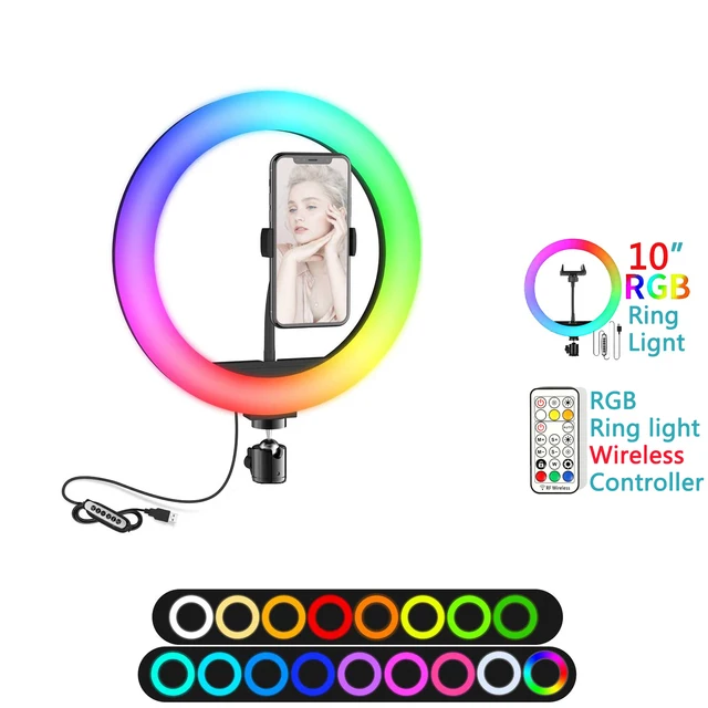 12in 30cm Selfie Ring Light RGB Tripod Phone Stand Holder Photography RingLight Circle Fill Light Led Color Lamp Trepied Makeup 10in RGB Only