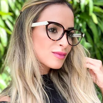 

Fashion Trendy Cat Eye Women Sexy Leopard White Clear Lens Glasses Frame TR90 Optical Myopia Glasses Stainless steel Wire Legs