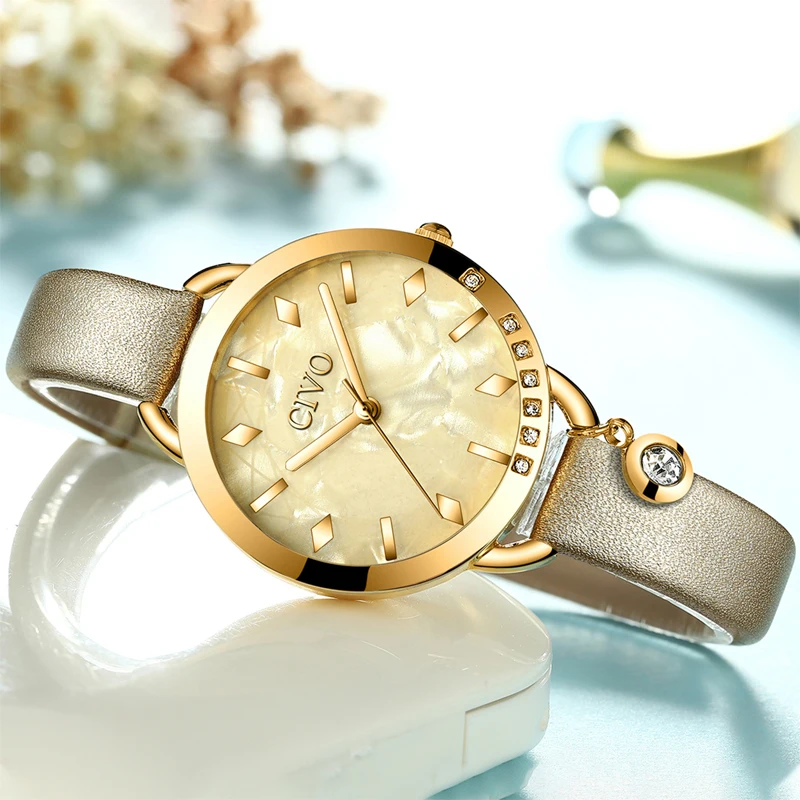 CIVO casual girls watches womans waterproof top brand luxury clock ladies leather strap watches women crystal relogio feminino