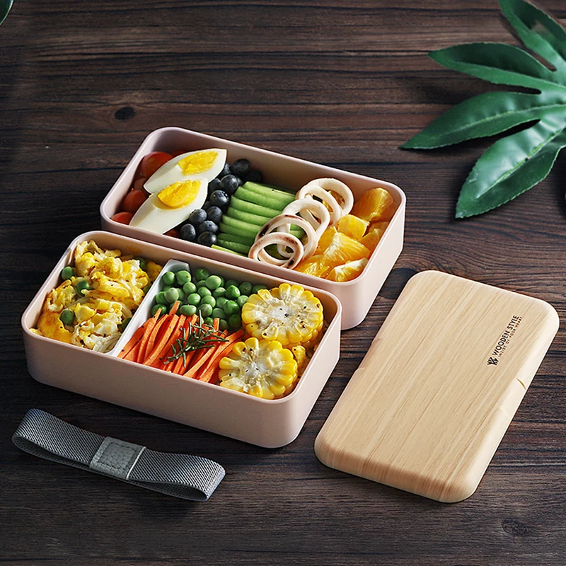 

Plastic Lunch Box Tableware Strap High Capacity Eco-friendly Rectangle Microwave Heated Bento Box Kid Food Container