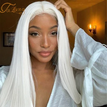 

TALANG daily imitation makeup white synthetic natural hair lace front wig long straight cosplay wig silver white wig