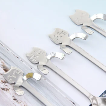 

Cute Mini 304 Stainless Steel Kitty Cat Coffee Spoon Stirring Spoon Teaspoon Tea Spoon Dessert Spoon Long Handle Tableware