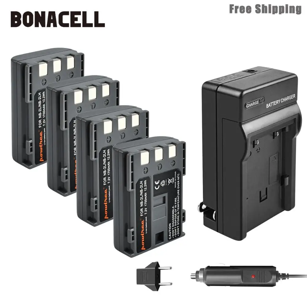 Bonacell 1700 мА/ч, NB-2L NB2L NB-2LH NB 2LH NB2LH Камера Батарея+ Зарядное устройство для Canon Rebel XT XTi 350D 400D G9 G7 S80 S70S30 L50 - Цвет: 4XBattery Charger