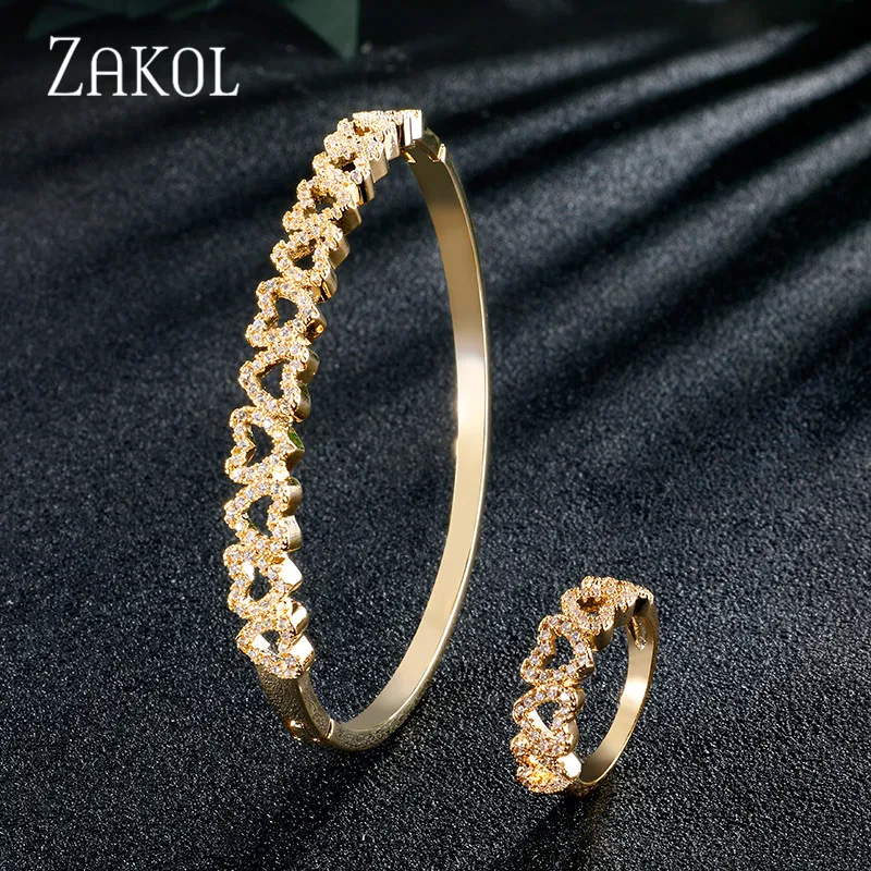 ZAKOL Romantic Heart Bridal Jewelry Cubic Zirconia Ring Bracelet Set for Women Wedding Dinner Party Dress Accessories FSSP1009 | Украшения